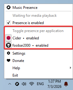 Toggling from tray menu
